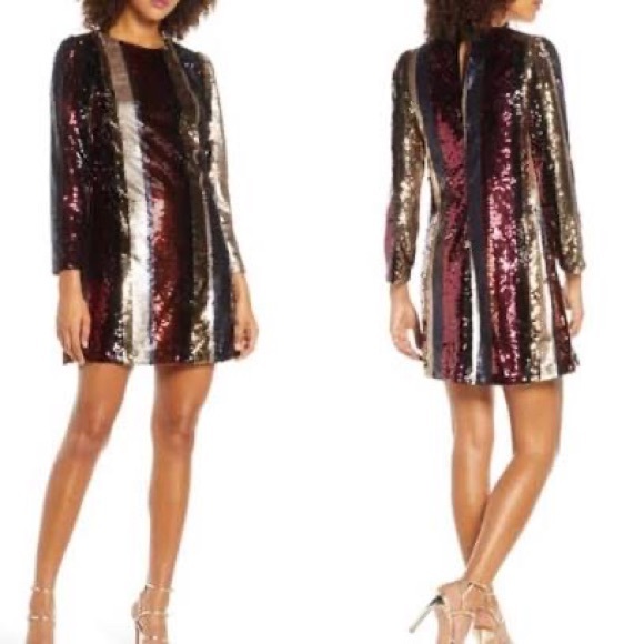NWT ALI & JAY MEMBERS ONLY Striped Sequin Mini Cocktail Evening Dress Small $158 - Picture 2 of 5